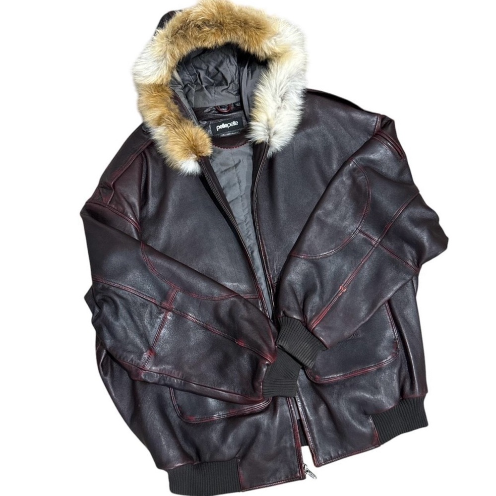blood faded Pelle Pelle with faux fur hood